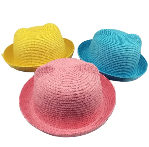 Nuovo cappello di paglia fatto a mano Cappello di paglia per bambini di 14 colori sandalo estivo viaggio uomini e donne bambino gatto orecchio cappello da sole