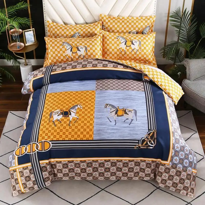 Wholesale Bedding Set 4pcs Thickened Cashmere Large Patterned Printed Duvet Cover Set Bed Cover Bed Sheets Set
