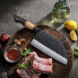 Razor Sharp Damascus Steel Bone Chopper Cuchillo Roble blanco Mango de madera quemada - Product Image 4