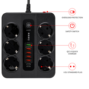 Surge Protector EU Power Outlet 6AC Outlet <strong>6</strong> USB Port Power Strip Charging Station Extension <strong>Socket</strong> for Home Office - Product Image 2