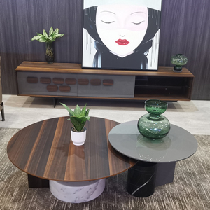 Yüksek kaliteli ahşap sehpa yuvarlak Modern kaplama doğal taş merkezi konsol masaları - Product Image 2