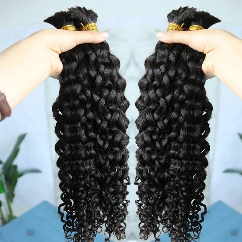 Venta al por mayor de la onda de agua del paquete Curl Trenzado Cabello No Trama 10A Grado de la onda de agua Virgen Extensión del cabello humano para las mujeres