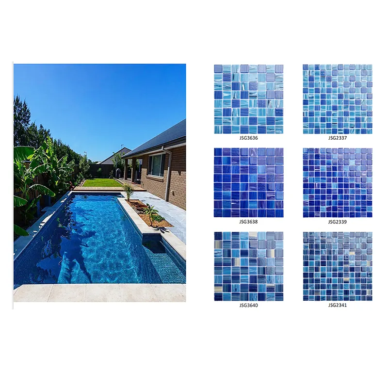 Blue Green Square 304x304 Pool Wall Floor Mosaic Tiles Hand Printing Hot Melt Glass Mosaics for Swimming Pool