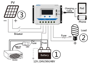 Epver PWM regolatore di carica solare 12V/24V Rated 10A 20A 30A 45A 60A Display LCD Controller pannello solare - Product Image 6