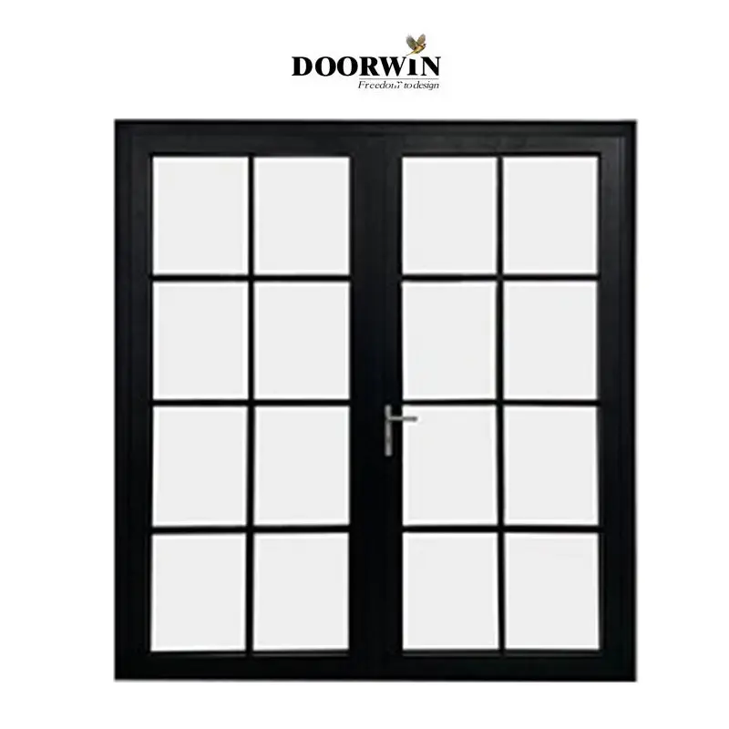 Doorwin American vendita calda esterno porta moderna doppio vetro vetro anteriore residenziale porte francesi porte a battente in alluminio