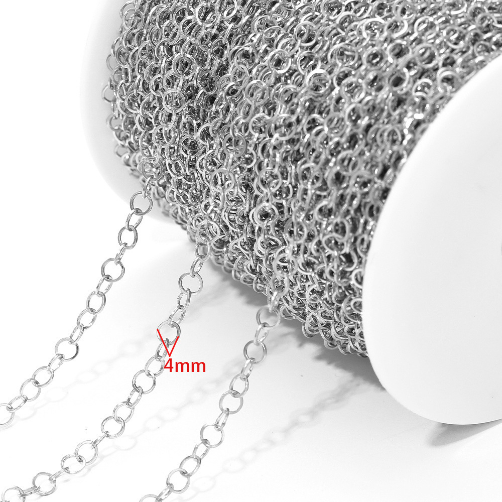 4mm wide, 0.6mm diameter circular chain, Silver