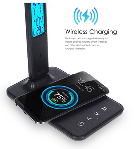 LED Desk <strong>Lamp</strong> with Wireless Charger USB <strong>Charging</strong> Port Table <strong>Lamp</strong> with Clock Alarm Date Temperature Home Office Foldable <strong>Lamp</strong> - Product Image 6