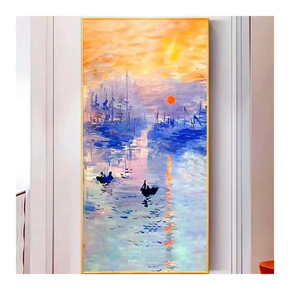 Artunion ภาพวาดด้วยมือบริสุทธิ์100% Claude Monet ความประทับใจพระอาทิตย์ขึ้นบนผ้าใบแคนวาสศิลปะการทำสำเนาผนังที่ทันสมัยภาพวาดตกแต่งบ้าน
