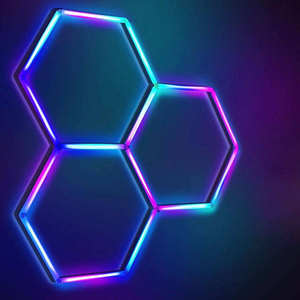 Sospensione automatica moderna esagonale pannello LED RGB emesso ricaricabile AC/DC luminoso Garage officina strada a nido d'ape luce LED - Product Image 3