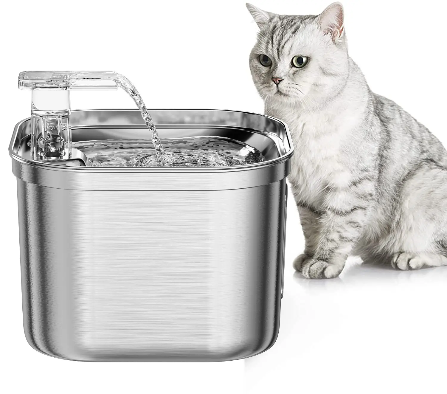 Automático eléctrico USB moderno portátil de acero inoxidable mascota perro gato fuente de agua tazón 2.2L