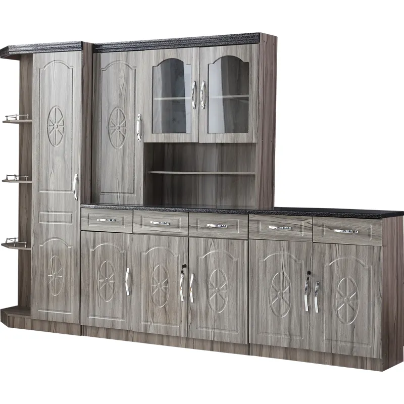 Customized PVC film coated MDF wood kitchen decoration furniture modular kitchen cabinet with door and drawer design