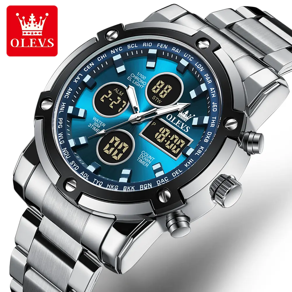 OLEVS-reloj electrónico Digital deportivo para hombre, de pulsera, resistente al agua hasta 30m, 1106