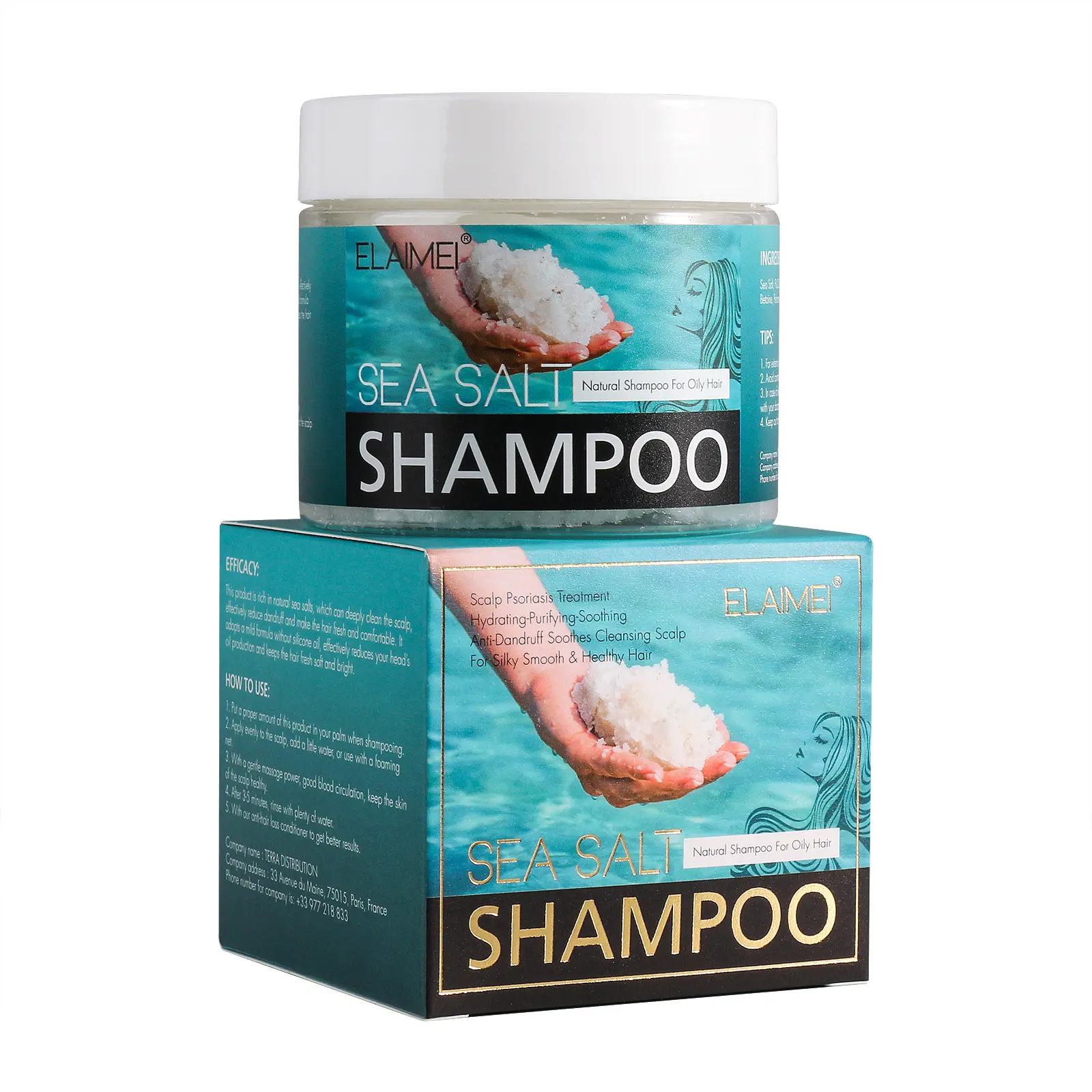 Natural Sea Salt Shampoo Cabelo Oil controle Tratamento Shampoo Para Couro Cabeleireiro e Esfoliante Caspa Coceira Psoríase Limpeza Mar Scalp