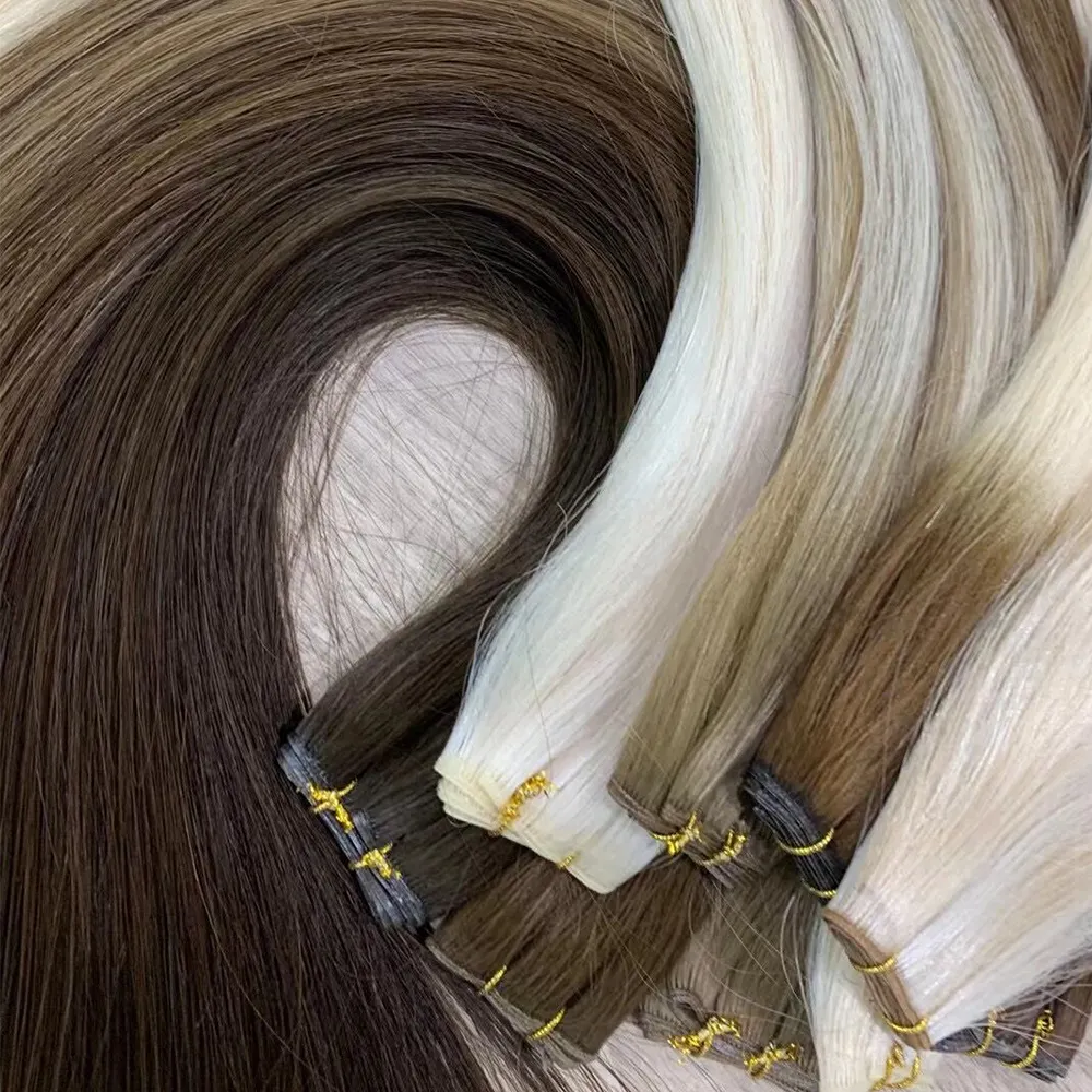 2022 Nieuwe Collectie Russische Volledige Cuticula Virgin Haar Dunne Onzichtbare Genius Inslag Hair Extensions Dubbel Getrokken Menselijk Haar Genius Inslag