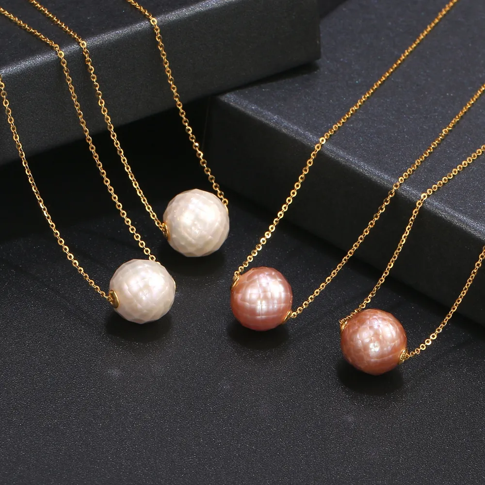 Collar con colgante de perla natural para mujer, cadena de Plata de Ley 925 con un proceso facetado, joyería de personalidad única