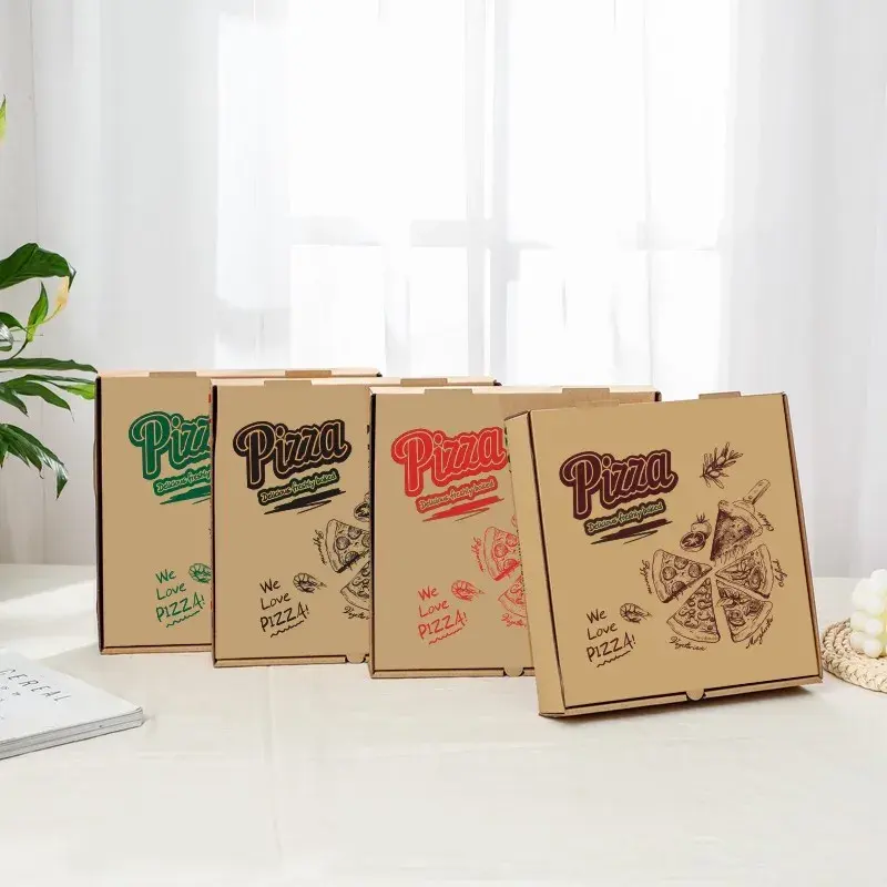 Caja de pizza de papel impreso personalizada para llevar al por mayor caja de pizza corrugada de alta calidad compostable con logotipo