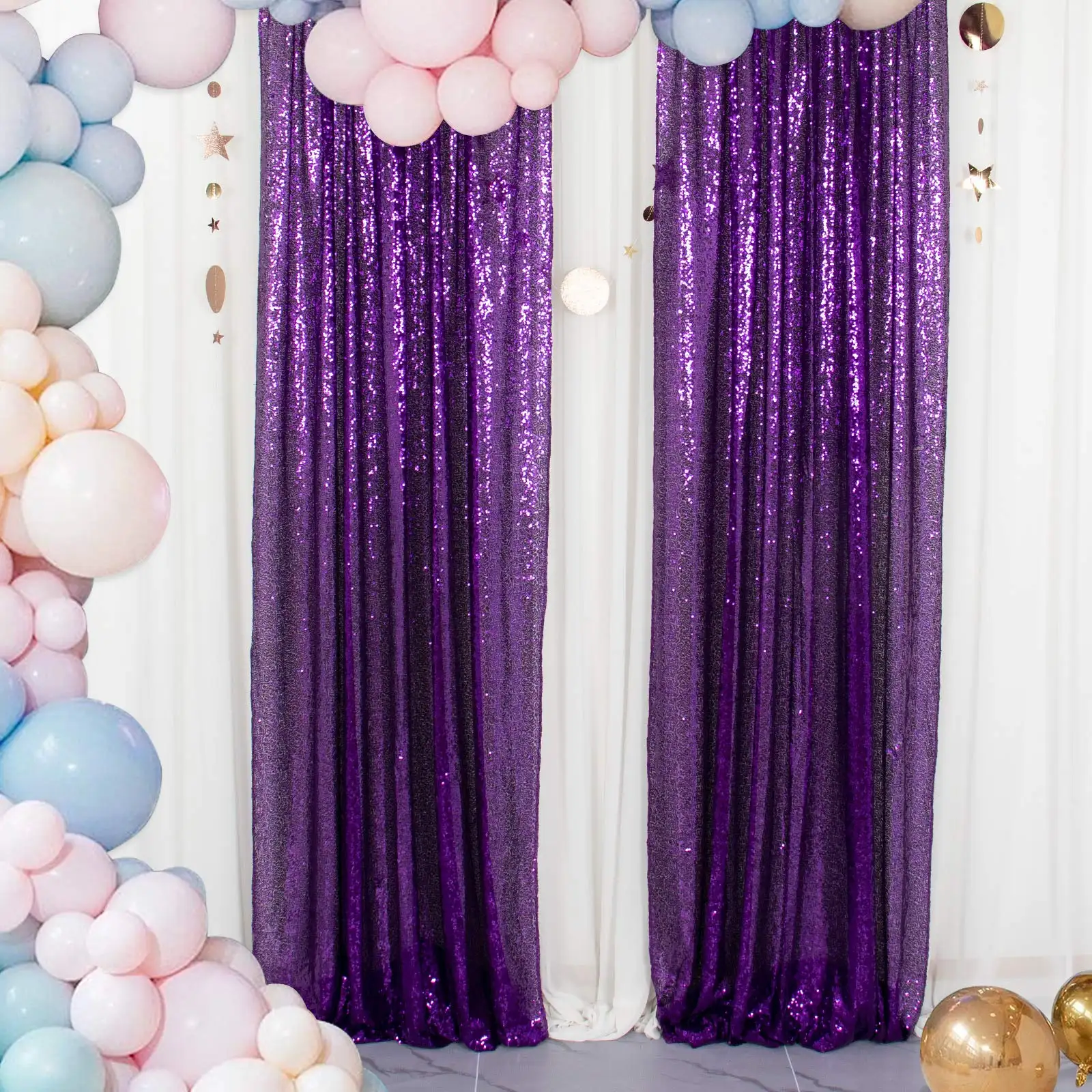 Boda lentejuelas telón de fondo lavanda brillo cortina telón de fondo arco tela cortinas para Baby Shower decoración de fiesta de cumpleaños