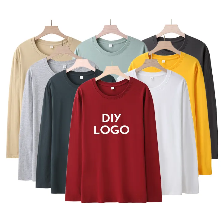 High Quality Full Sleeve T Shirt For Men 100% Cotton Plain Clothes Fashion Men's Breathable Round Neck Long Sleeve T-shirt