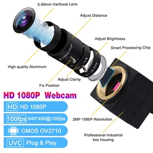 ELP OV2710 2MP手动对焦10倍光学变焦USB相机120FPS高速带5-50mm CS镜头用于视频会议监控
