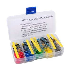 DIYmall 25pcs Tactile Push Button Schalter 12mm mit Keycap 5 Farben 10K Resistor Box Kit für Arduino ESP32 Bread board Programming