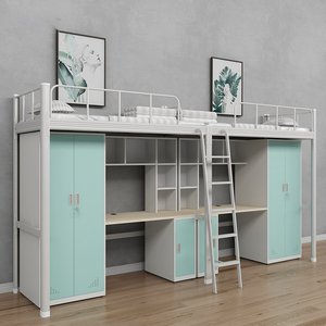 Student Double Bed Metal Bed with Desk and Integrated Wardrobe, Bookshelf, School/Enterprise Dormitory, Fully <strong>Functional</strong> - Product Image 2