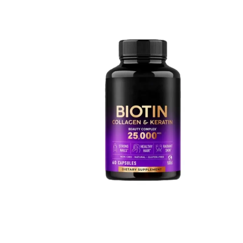 Label pribadi Biotin pil kolagen Keratin, kapsul Biotin organik untuk kulit rambut dan kuku, suplemen vitamin Biotin