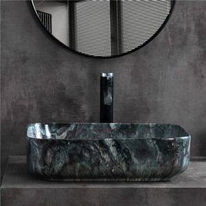 Sıhhi tesisat dikdörtgen tasarım mermer desen el lavabo lavabo tezgahı seramik siyah mermer banyo lavabo - Product Image 3
