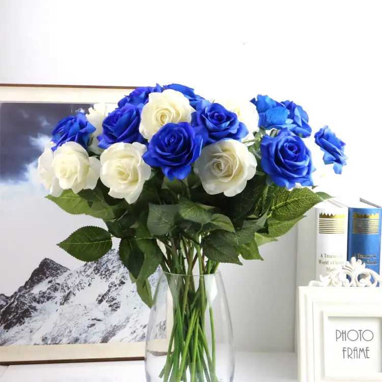 A-1252 all'ingrosso decorativo finto singolo stelo royal blue rose artificiali real touch rose