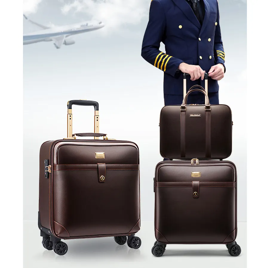 Toptan özelleştirilmiş 20 "bagaj taşımak için alüminyum bavul arabası PVC valiz bagaj seti açık havada