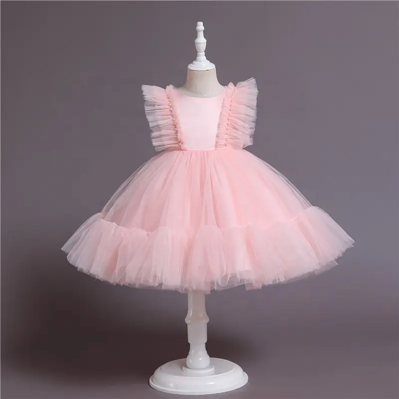 Jancember-vestido de fiesta de princesa KJA017, perlas esponjosas de Color sólido, vestido de baile de graduación, vestido de flores para niña