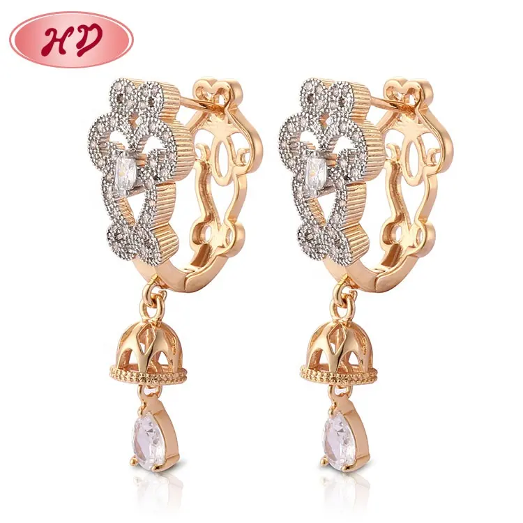 Dernières Bijoux En Or Saoudien Design Fantaisie Boucles D'oreilles Suspendues De Zircone Cubique Pierre