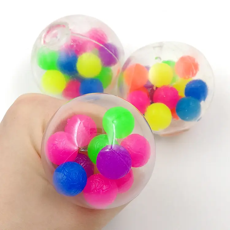 Hand Squeeze Sensory Toy Stress abbau Squishy Ball Stofftier Stres Ball 6cm runde Form mit bunter Perle innen Squeezable