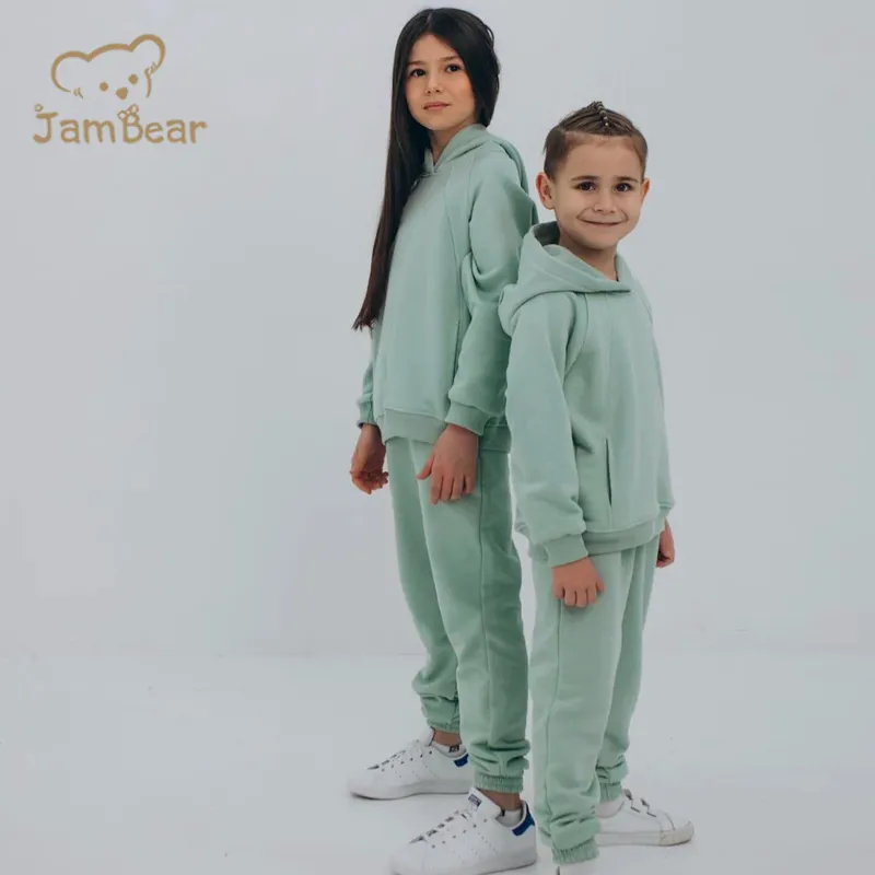 Algodão orgânico Combinando roupas familiares Eco-friendly criança duas peças conjunto atacado bebê hoodie set Knitted baby clothes