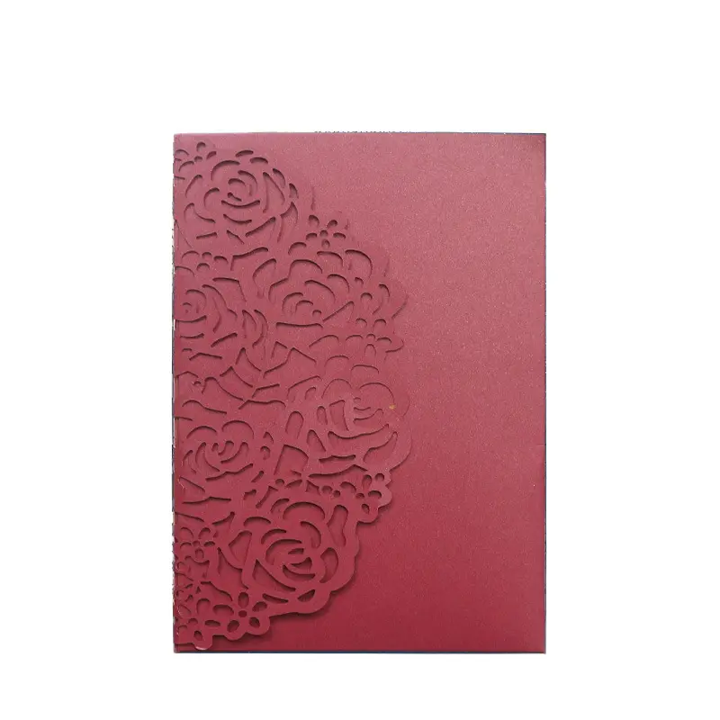 Neues Design Laser Cut Red Trifold Hochzeits einladung karte Hollow Invitation Cards Gruß Geschenk Tasche Abdeckung zum Jubiläum