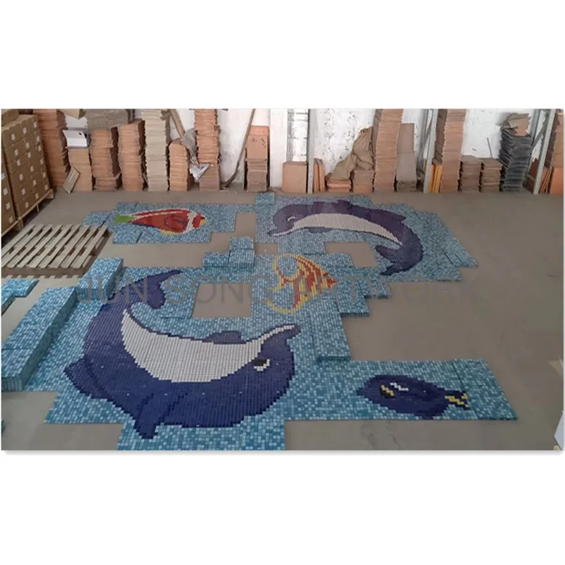 JS SW-DP13 Venda Quente Golfinho Mosaicos de Azulejos de Padrão Azul De Vidro Ou de Cerâmica Para Piscina E Decoração Do Banheiro