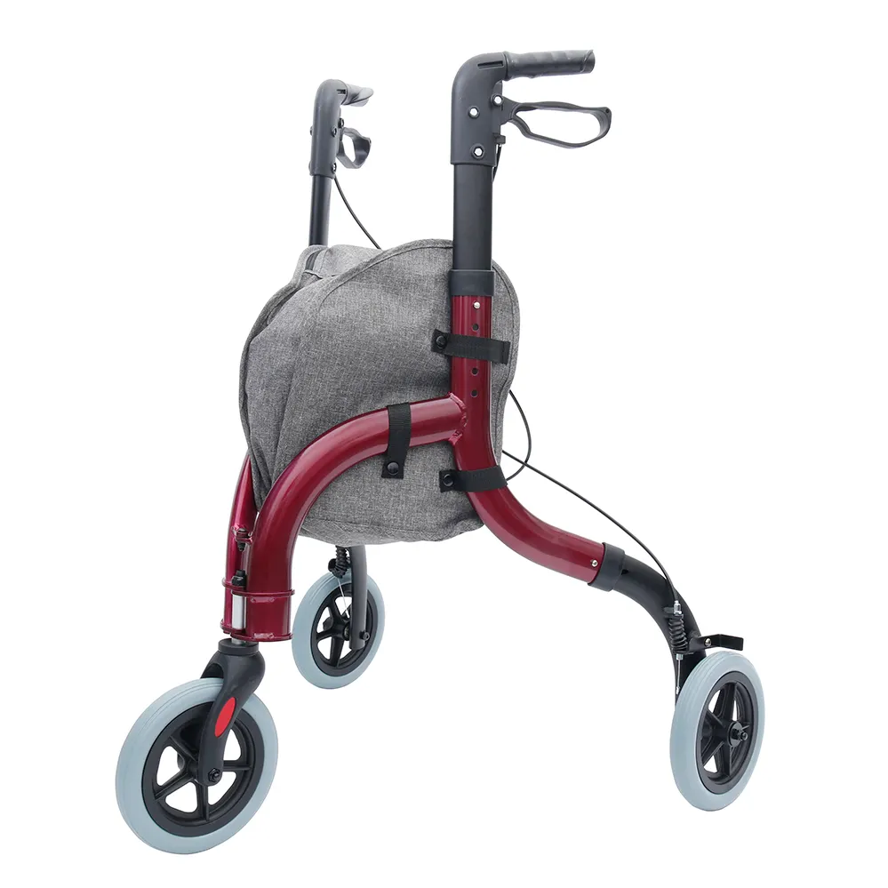 Mason-Rueda plegable de aluminio para ancianos, andador giratorio de tres ruedas con bolsa de tela y carrito de compras