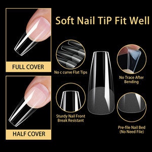 480pcs/Box Transparent <strong>Gel</strong> X Full Half Cover Duck Coffin Square Round Extension Press on Nails Soft <strong>Gel</strong> Nail Tips