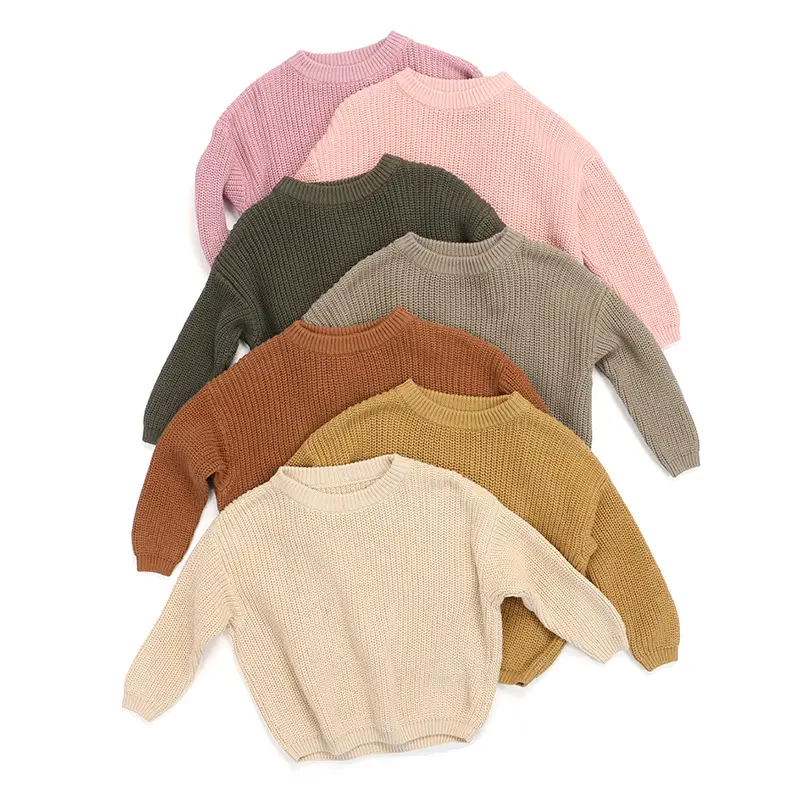 Pas cher en gros usine automne hiver O cou couleur unie 100% coton tricot enfant en bas âge enfants bébé garçons filles pull pull