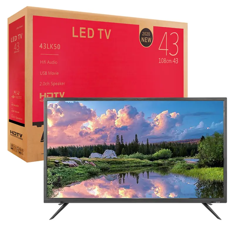 Alta calidad ultraslim FULL HD 43 pulgadas 55 pulgadas LED TV con frente de vidrio doble de precio más barato inteligente televisor caja