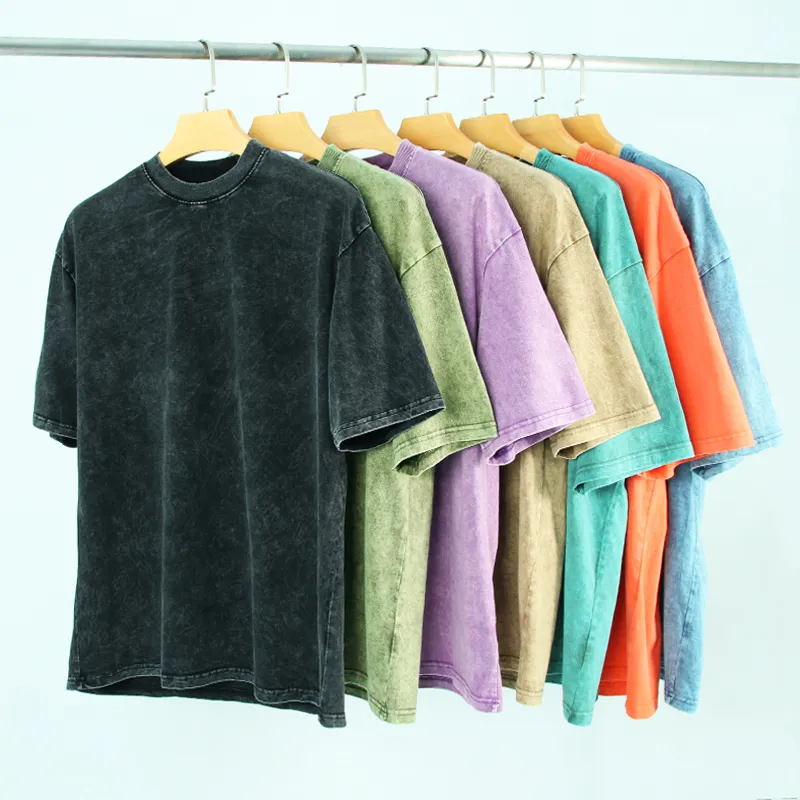Hoge Kwaliteit Zwart Blank Zuur Gewassen Retro Tshirt Custom Dikke Katoenen Batik Vintage Mannen T-shirt