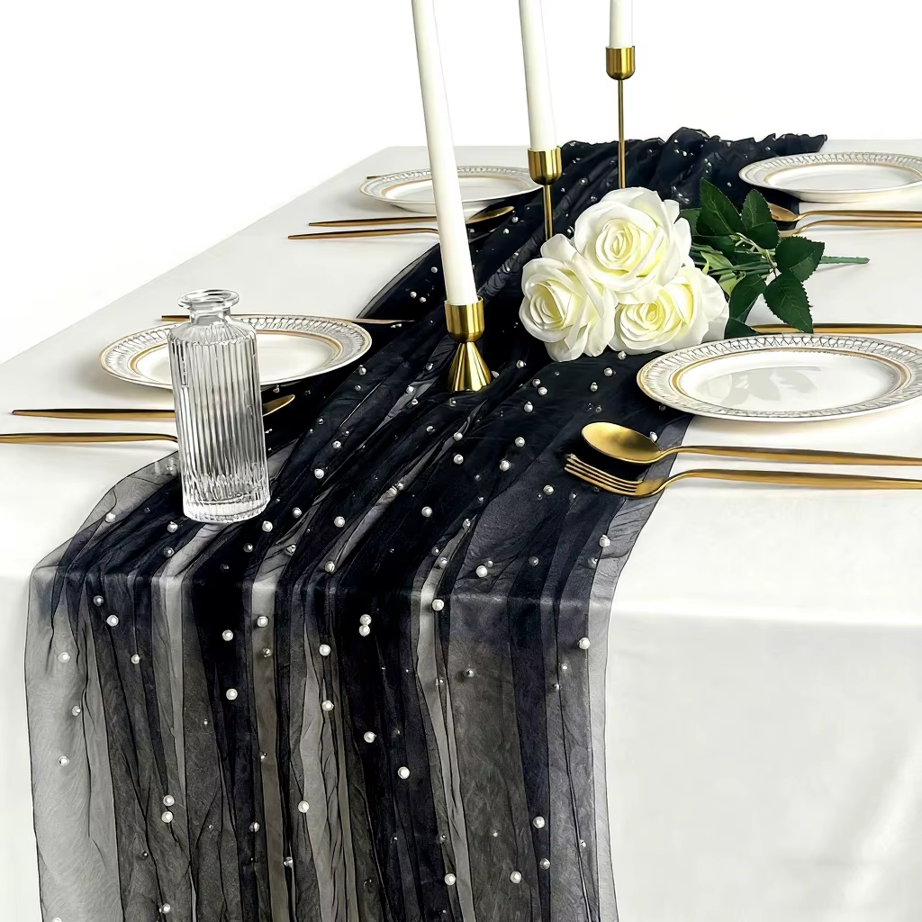 Black yarn + white pearls