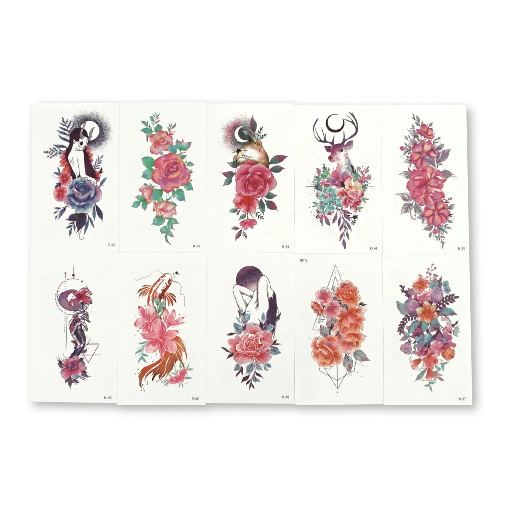 Autocollants de tatouage mignons en dessin animé, étiquette temporaire étanche, avec fleurs, sourcils, étoile papillon, pièces