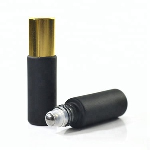 1/3 OZ 10 ML 6ml詰め替え空の黒い香水ガラスロールオンボトル、ローラーボール付き - Product Image 1