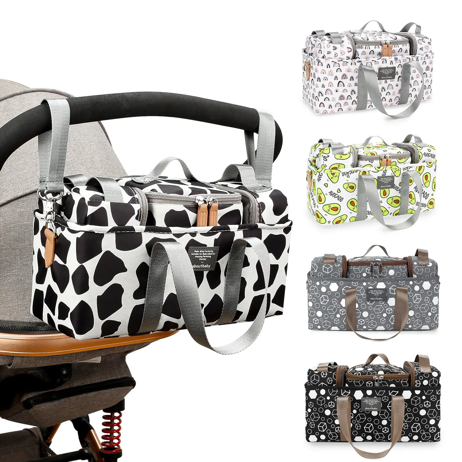 नई 5-टुकड़ा संयोजन माँ बैग नवजात आवश्यकताओं भंडारण फांसी बेबी कैरिज डायपर बैग निर्माताओं प्रत्यक्ष बिक्री