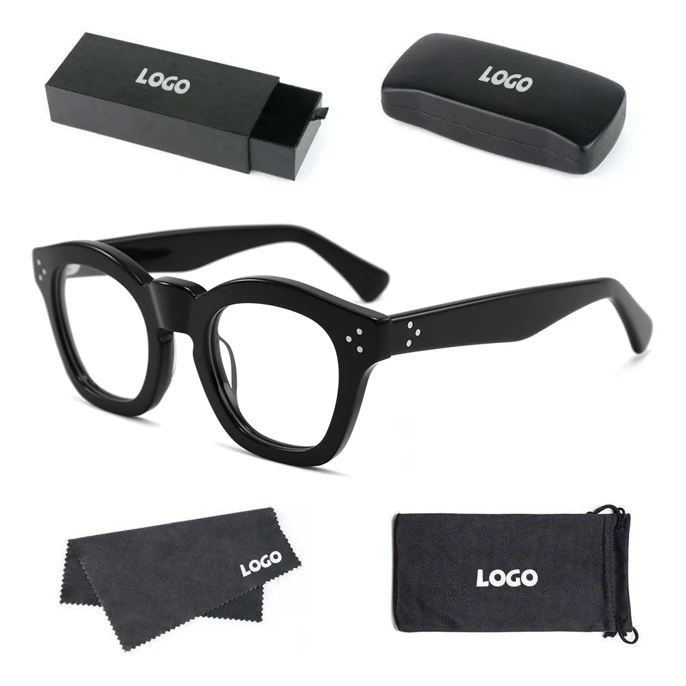 2023 disesuaikan Logo logam mewah modis tebal asetat kacamata bulat bingkai optik untuk pria wanita