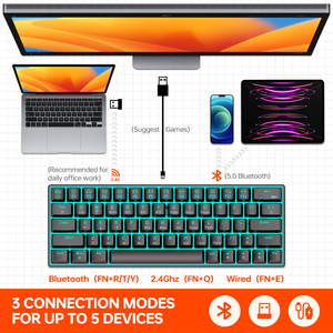 Teclado mecánico T30, retroiluminación RGB con cable/inalámbrico, tableta Bluetooth de 2,4G, ordenador de escritorio, juego de deportes electrónicos, teclado de 63 teclas - Product Image 2