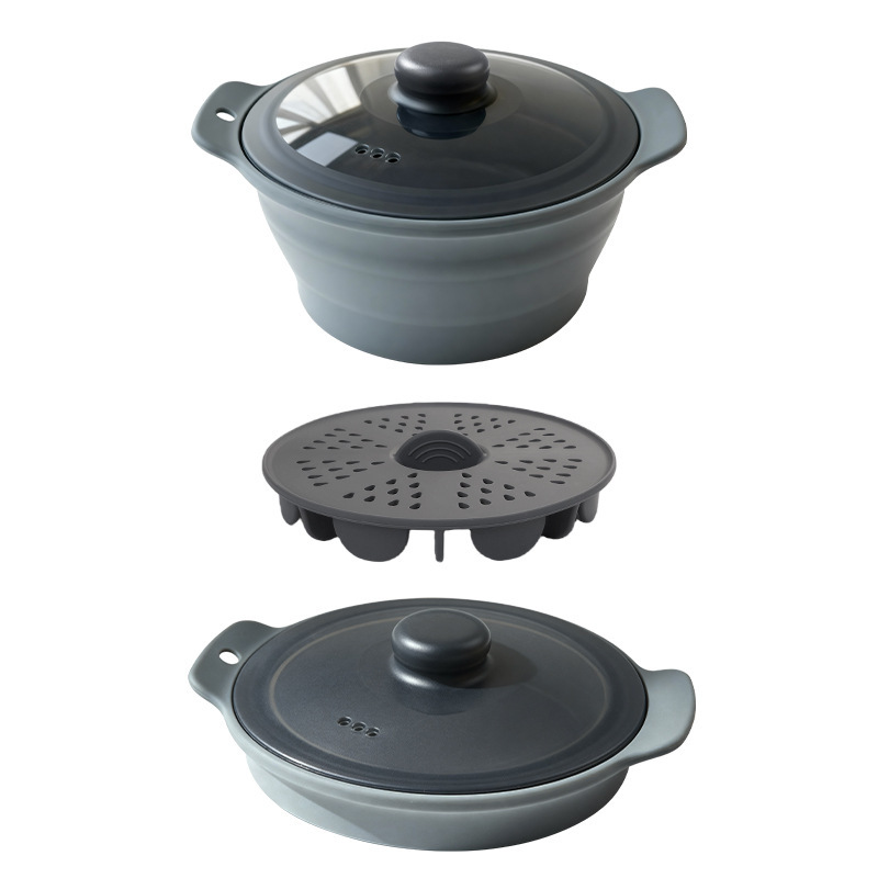 Round gray steamer basket-foldable