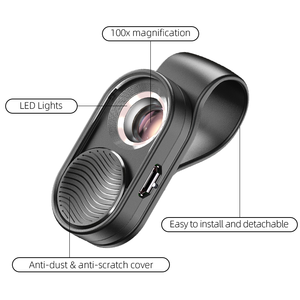 Süper telefon kamera 100X makro Lens büyüteç dijital cilt güzellik LED mikroskop Lens ile evrensel kelepçe - Product Image 3