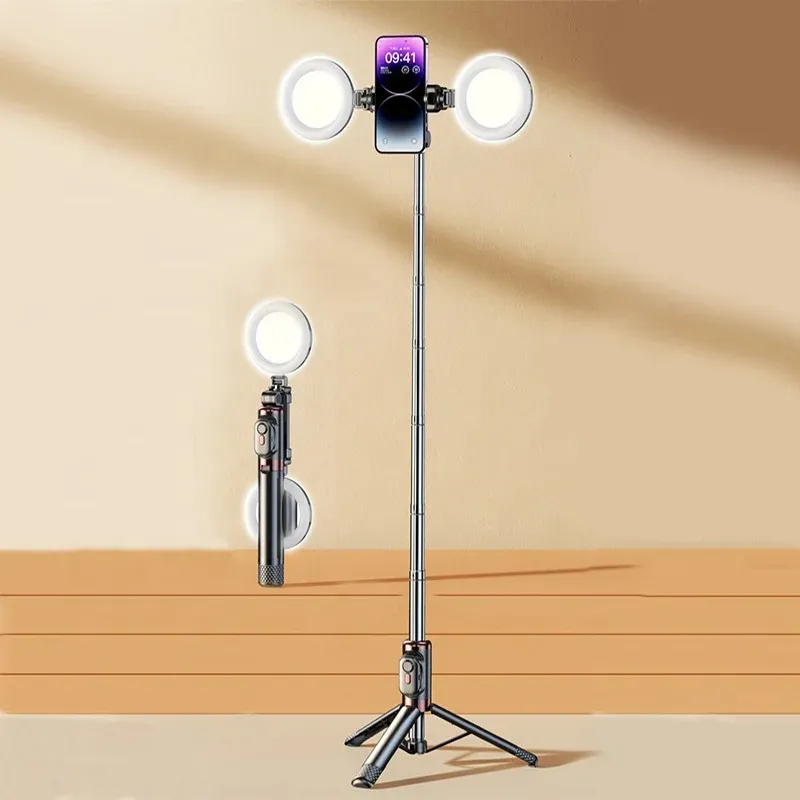 2 LED Lights Selfie Stick Phone Holder Tripod Remote Control Mobile Phone Stand Live Tripod Support Tablet Tripod Remote Camera
