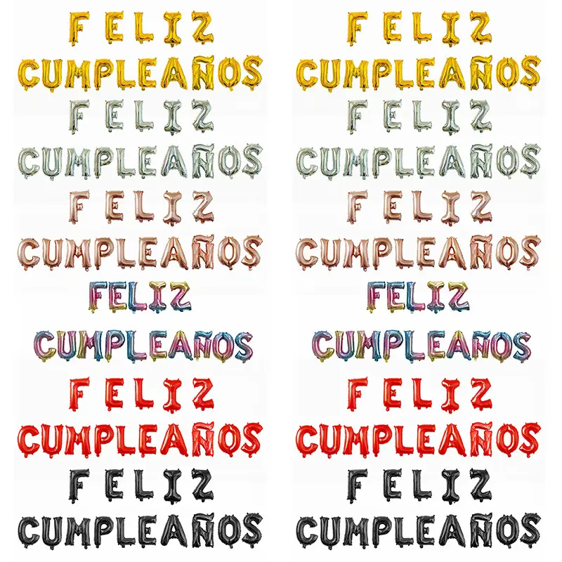 Conjunto de globos de película de aluminio con letras de feliz cumpleaños en español de 16 ", diseño de decoración de fiesta, globo de papel de aluminio para eventos, venta al por mayor